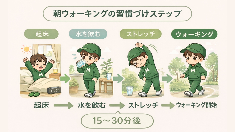 朝ウォーキングの習慣化ステップ